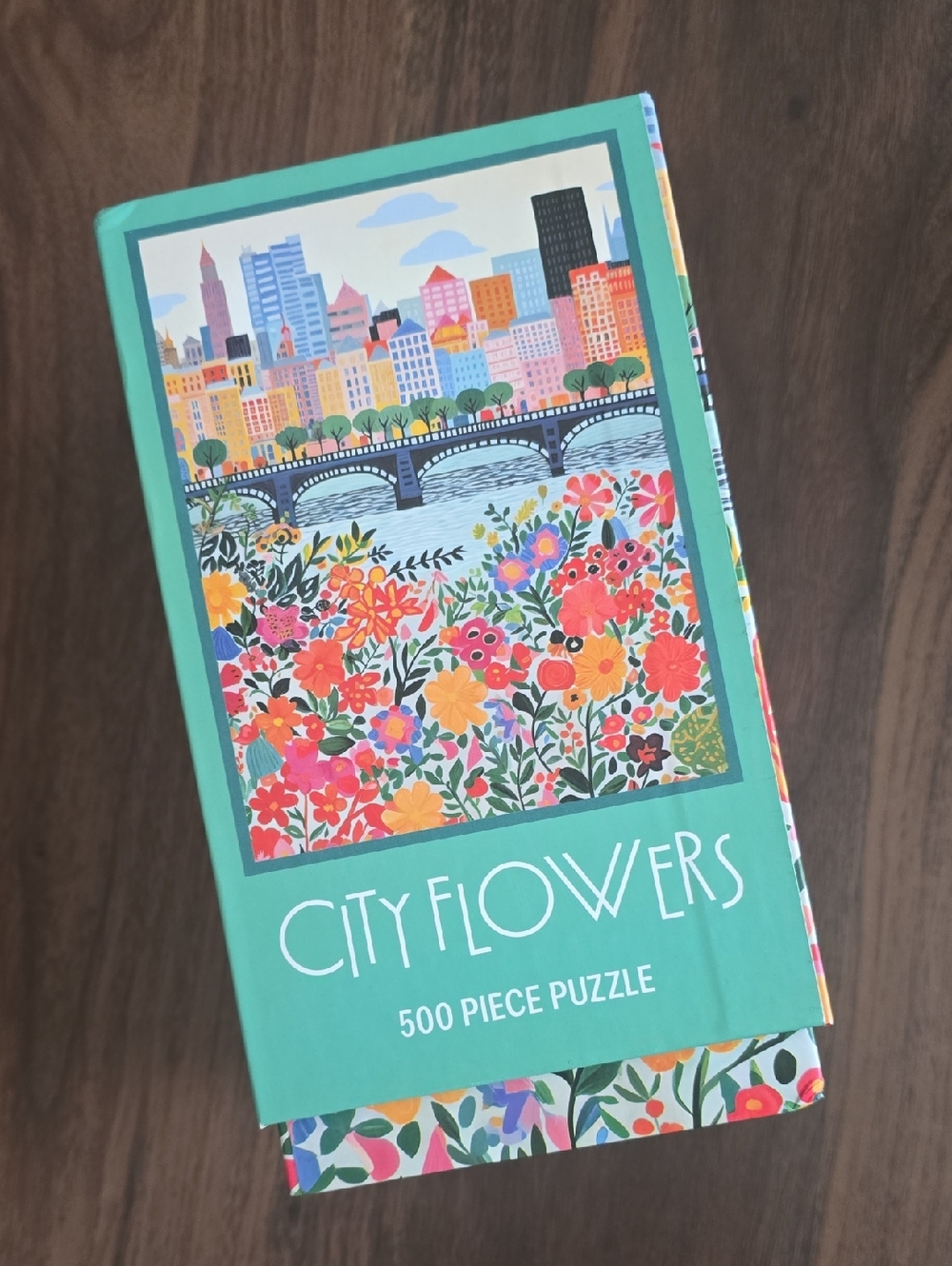 RoseArt City Flowers 500-Piece Puzzle - Teal Floral Box